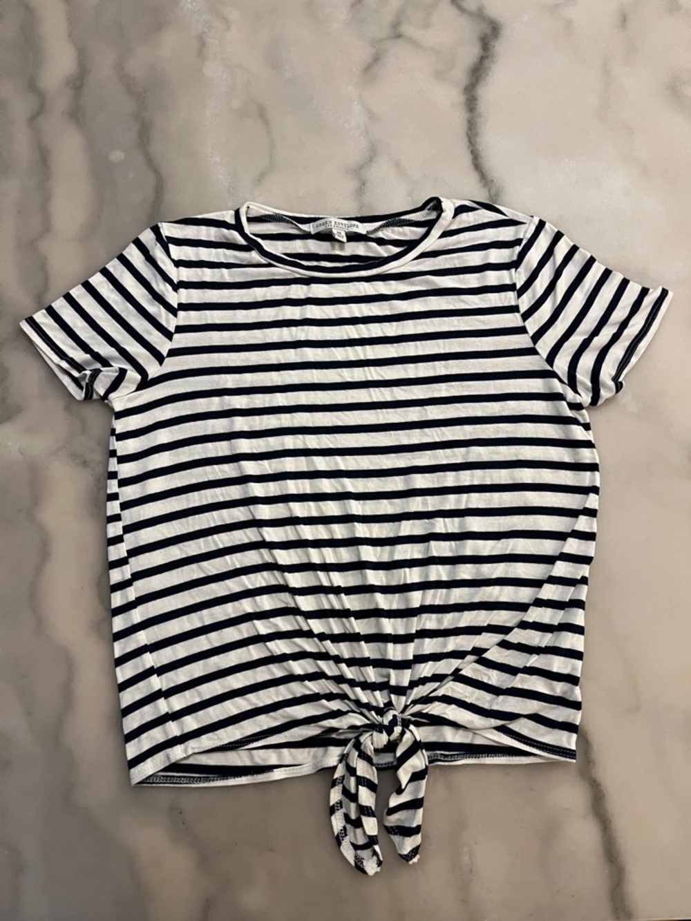 Green Envelope Striped Knot Front Tee - White & Navy